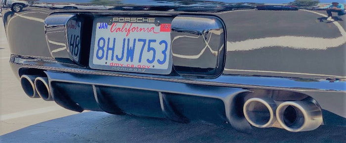 Black Porsche 997.1 Carrera and 4S rear diffuser by BetterBodies Motorsport, RUF/Strosek style, made of polyurethane.