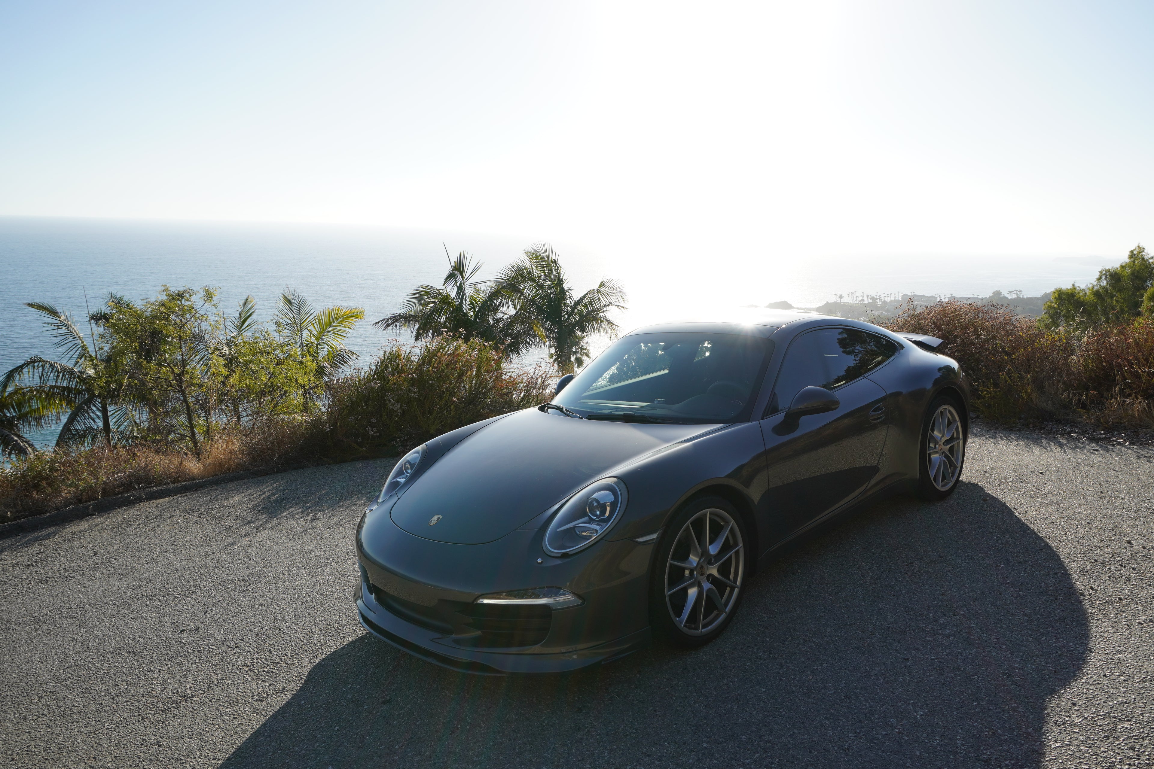 Porsche 991 Carrera Euro GT chin spoiler, polyurethane front lip splitter for 2012–2015, installed on front bumper.