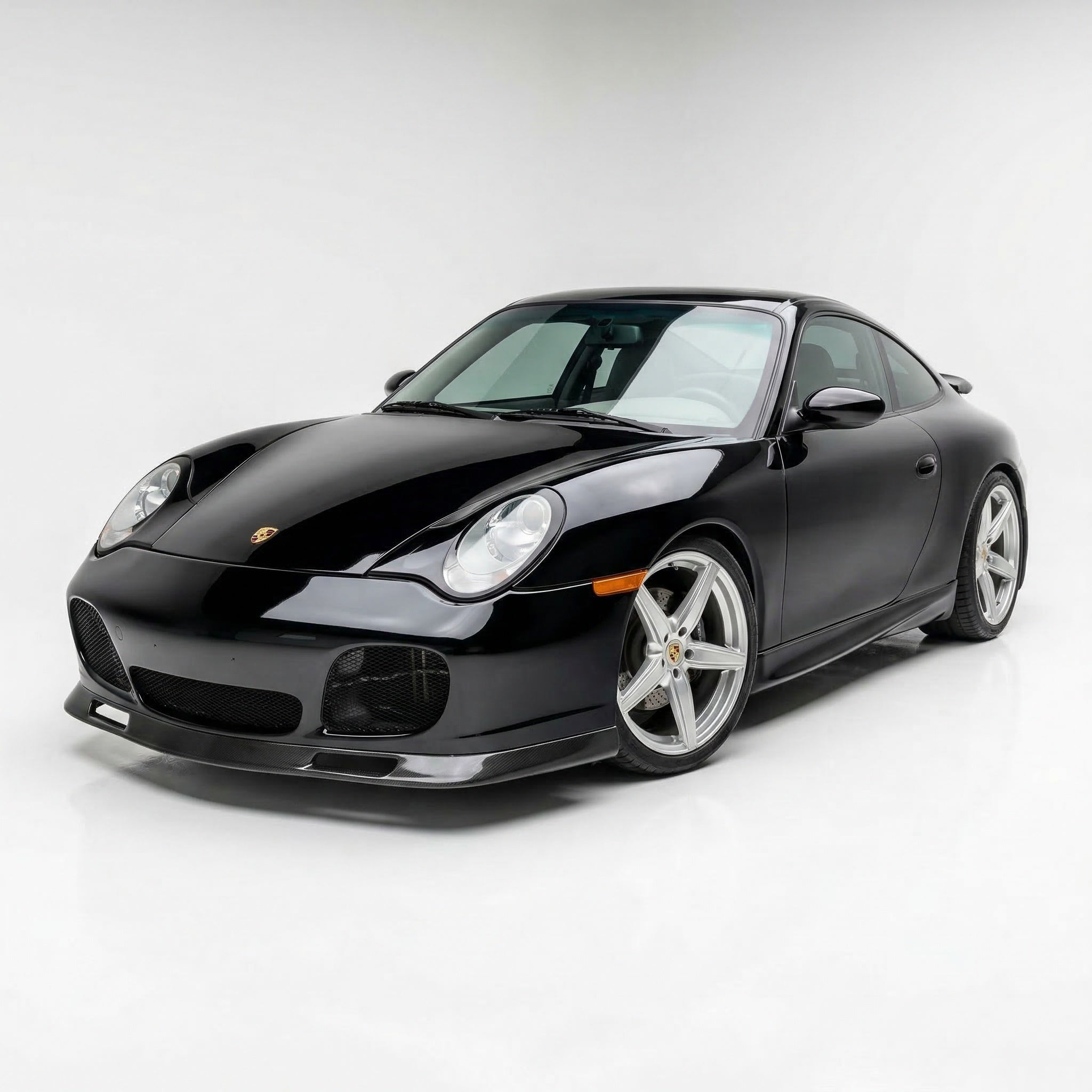 BetterBodies Motorsport Porsche 996 Turbo front lip spoiler for 1999–2004 with racing style design, enhancing the front bumper.