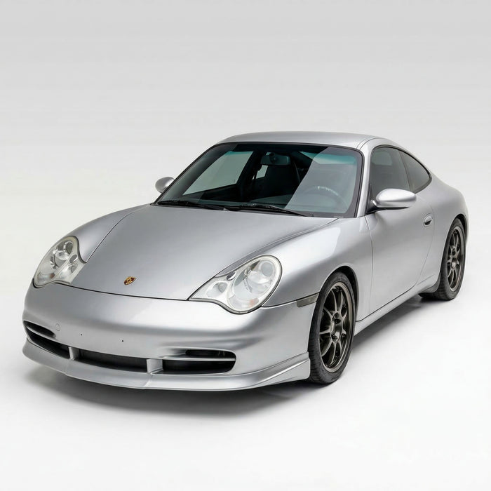 BetterBodies Motorsport Porsche 996.2 Carrera GT3TEK front lip spoiler with racing style design, installed on a 2002–2004 sports car.