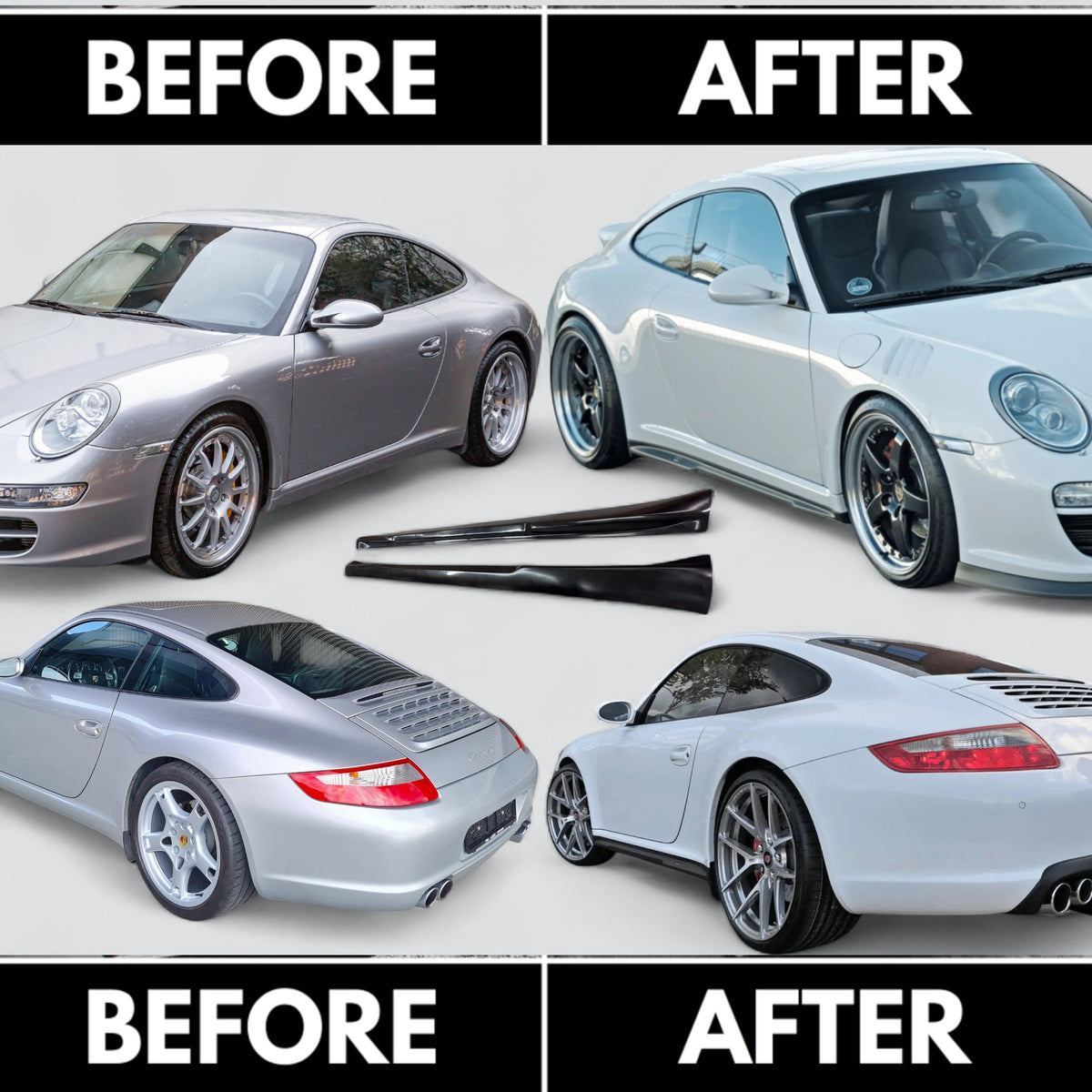BetterBodies Motorsport Porsche 997 Carrera Mach II side skirts in polyurethane for narrow body 2005–2012 model, shown from side view.