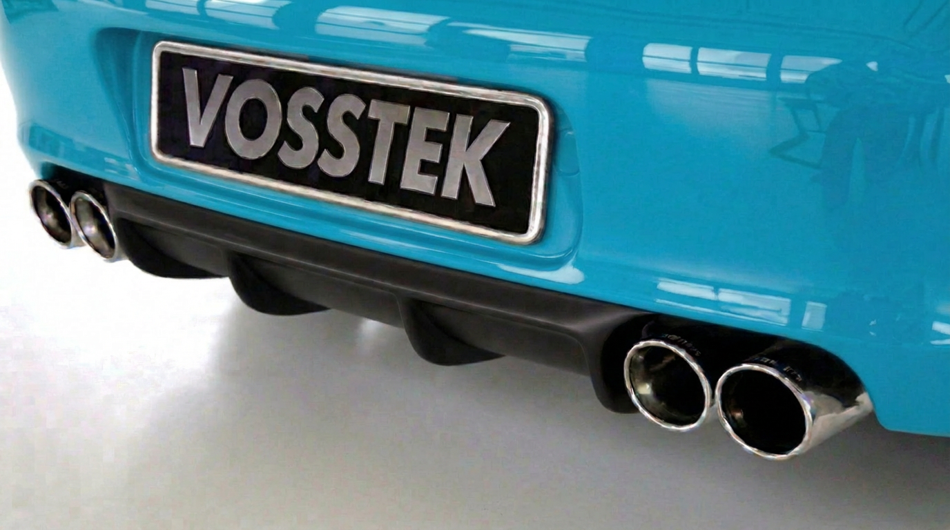 Porsche 997.1 Carrera and 4S rear diffuser by BetterBodies Motorsport, RUF/Strosek-style polyurethane, shown with license plate.