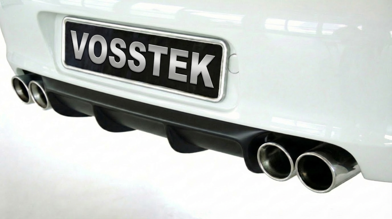 Rear diffuser for Porsche 997.1 Carrera and 4S by BetterBodies Motorsport, RUF/Strosek-style polyurethane upgrade, shown with license plate.