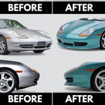 Polyurethane Porsche 996 GT3-style front spoiler lip by BetterBodies Motorsport for 1998–2001 996 models, enhancing aerodynamics and style.