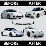 Polyurethane widebody front bumper lip for Porsche 997 Turbo (2007–2009) by BetterBodies Motorsport, designed for enhanced aerodynamics.