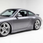 Silver 997 Carrera Mach II side skirts for narrow body Carrera, made of durable polyurethane by BetterBodies Motorsport.