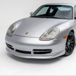 Polyurethane Porsche 996 GT3-style front spoiler lip by BetterBodies Motorsport for 1998–2001 996 models, showcasing the aerodynamic design.