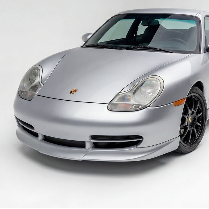 Polyurethane front lip spoiler for Porsche 996 GT3-style, designed as an add-on for 1998-2001 models, by BetterBodies Motorsport.